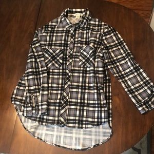 Passport long sleeve black and white plaid button up shirt.  Size XL